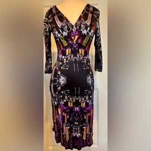 NWOT Custo Barcelona Half Sleeve Printed Midi Dress, Shoulder Patchwork, Size M